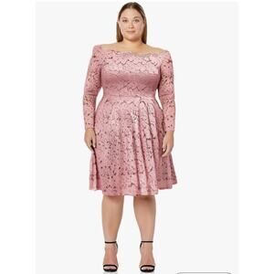 Dusty Rose Floral Square Neck 3/4 Sleeve Stretchy Lace Fit & Flare Dress XXL